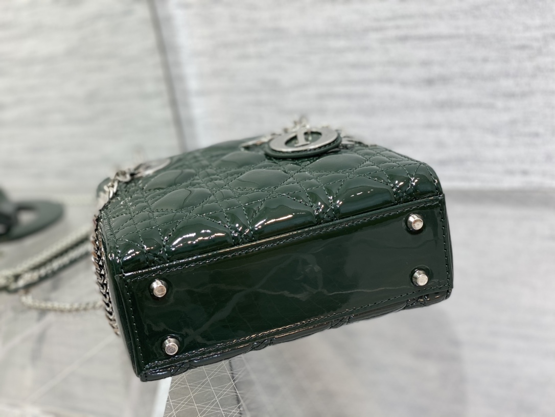 Mini Lady Dior Bag Dark Green Patent Cannage Calfskin